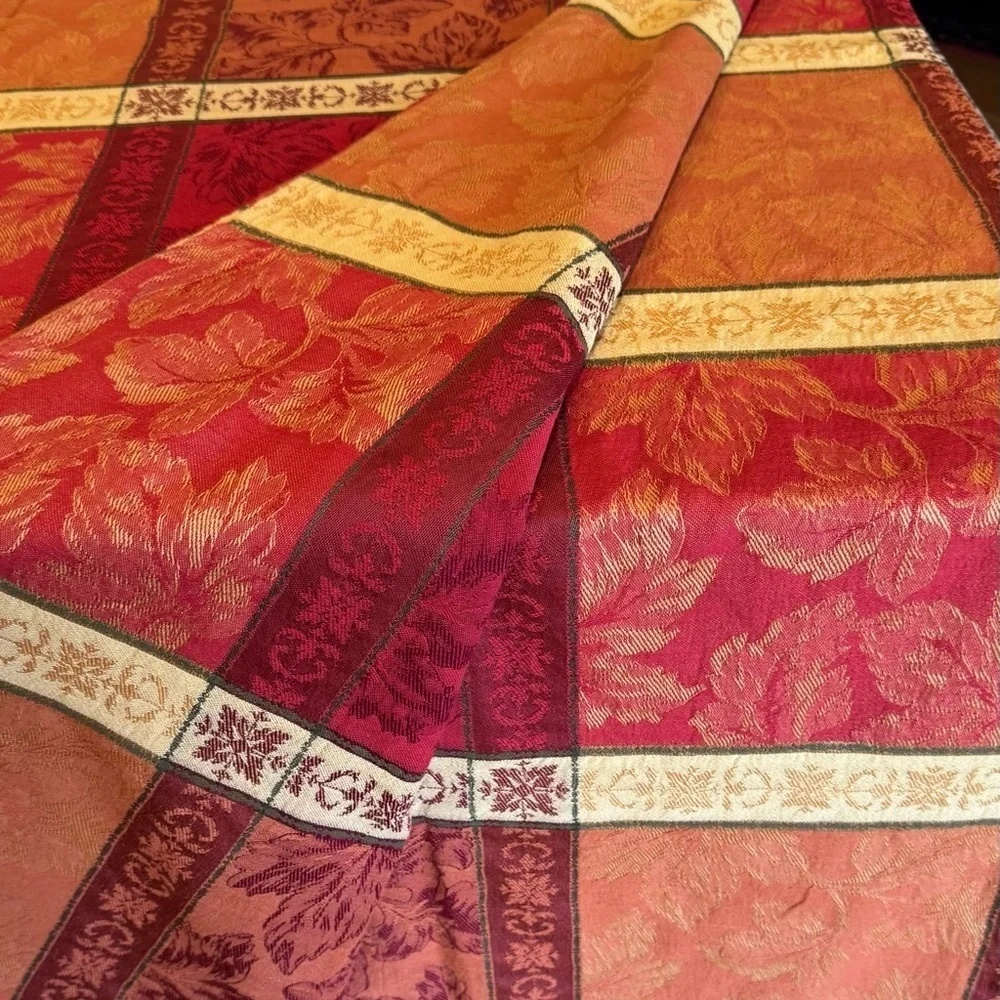 Maple Leaf Jacquard Harvest Tablecloth - Cotton Blend - Jewel Tones    57 X 102